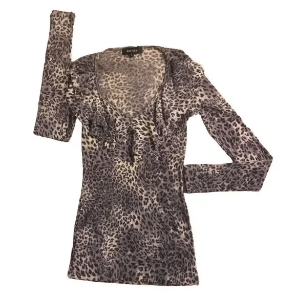 KAREN KANE Top Animal Print Long Sleeves Sheer Size S - Picture 1 of 5